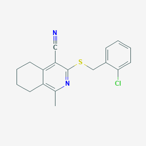 molecular formula C18H17ClN2S B7729562 3-[(2-Chlorobenzyl)sulfanyl]-1-methyl-5,6,7,8-tetrahydroisoquinoline-4-carbonitrile 