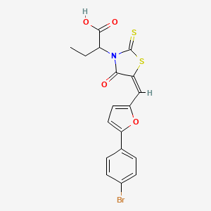 molecular formula C18H14BrNO4S2 B7729598 2-[(5E)-5-{[5-(4-bromophenyl)furan-2-yl]methylidene}-4-oxo-2-thioxo-1,3-thiazolidin-3-yl]butanoic acid 