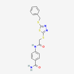 molecular formula C18H16N4O2S3 B7729610 4-(2-((5-(Benzylthio)-1,3,4-thiadiazol-2-yl)thio)acetamido)benzamide CAS No. 477332-73-3