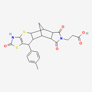 molecular formula C23H22N2O5S2 B7729613 3-[10-(4-methylphenyl)-2,6,8-trioxo-3,4a,5,5a,6,8,8a,9,9a,10-decahydro-5,9-methano[1,3]thiazolo[5',4':5,6]thiopyrano[2,3-f]isoindol-7(2H)-yl]propanoic acid 