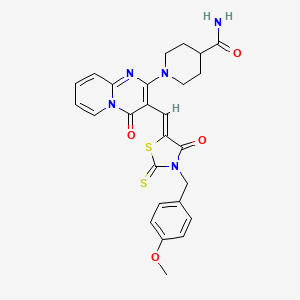 molecular formula C26H25N5O4S2 B7729651 1-(3-{(Z)-[3-(4-methoxybenzyl)-4-oxo-2-thioxo-1,3-thiazolidin-5-ylidene]methyl}-4-oxo-4H-pyrido[1,2-a]pyrimidin-2-yl)piperidine-4-carboxamide 