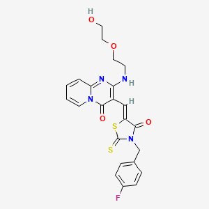 molecular formula C23H21FN4O4S2 B7729653 3-{(Z)-[3-(4-fluorobenzyl)-4-oxo-2-thioxo-1,3-thiazolidin-5-ylidene]methyl}-2-{[2-(2-hydroxyethoxy)ethyl]amino}-4H-pyrido[1,2-a]pyrimidin-4-one 