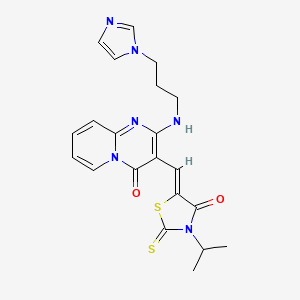 molecular formula C21H22N6O2S2 B7729655 2-{[3-(1H-Imidazol-1-YL)propyl]amino}-3-[(Z)-(3-isopropyl-4-oxo-2-thioxo-1,3-thiazolidin-5-ylidene)methyl]-4H-pyrido[1,2-A]pyrimidin-4-one 