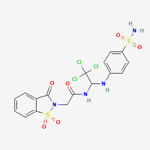 molecular formula C17H15Cl3N4O6S2 B7729668 N-[2,2,2-trichloro-1-(4-sulfamoylanilino)ethyl]-2-(1,1,3-trioxo-1,2-benzothiazol-2-yl)acetamide 