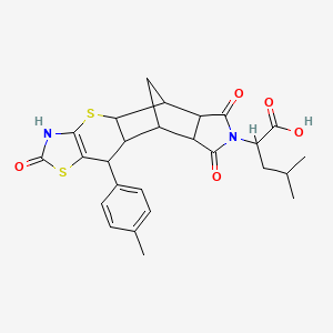 molecular formula C26H28N2O5S2 B7729692 4-Methyl-2-[9-(4-methylphenyl)-6,13,15-trioxo-3,7-dithia-5,14-diazapentacyclo[9.5.1.02,10.04,8.012,16]heptadec-4(8)-en-14-yl]pentanoic acid 