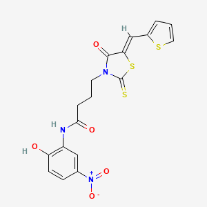 molecular formula C18H15N3O5S3 B7729707 N-(2-hydroxy-5-nitrophenyl)-4-[(5Z)-4-oxo-5-(thiophen-2-ylmethylidene)-2-thioxo-1,3-thiazolidin-3-yl]butanamide 