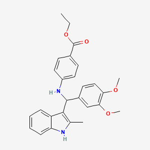 molecular formula C27H28N2O4 B7729730 ethyl 4-{[(3,4-dimethoxyphenyl)(2-methyl-1H-indol-3-yl)methyl]amino}benzoate 