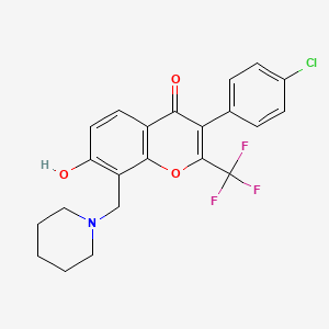 molecular formula C22H19ClF3NO3 B7729769 3-(4-chlorophenyl)-7-hydroxy-8-(piperidin-1-ylmethyl)-2-(trifluoromethyl)-4H-chromen-4-one 