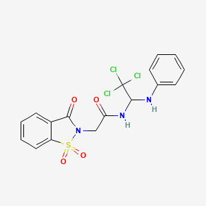 molecular formula C17H14Cl3N3O4S B7729802 2-(1,1-dioxido-3-oxo-1,2-benzothiazol-2(3H)-yl)-N-[2,2,2-trichloro-1-(phenylamino)ethyl]acetamide 