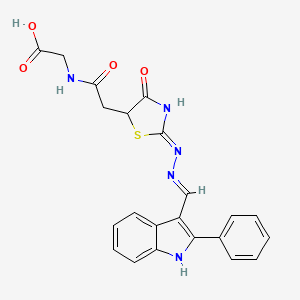 molecular formula C22H19N5O4S B7729825 2-[[2-[(2Z)-4-oxo-2-[(E)-(2-phenyl-1H-indol-3-yl)methylidenehydrazinylidene]-1,3-thiazolidin-5-yl]acetyl]amino]acetic acid 