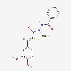 molecular formula C18H14N2O4S2 B7729840 N-[(5Z)-5-(4-hydroxy-3-methoxybenzylidene)-4-oxo-2-thioxo-1,3-thiazolidin-3-yl]benzamide 
