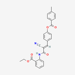 molecular formula C27H22N2O5 B7730005 ethyl 2-{[(2E)-2-cyano-3-(4-{[(4-methylphenyl)carbonyl]oxy}phenyl)prop-2-enoyl]amino}benzoate 
