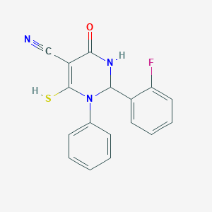 2-(2-Fluorophenyl)-4-oxo-1-phenyl-6-sulfanyl-1,2,3,4-tetrahydropyrimidine-5-carbonitrile