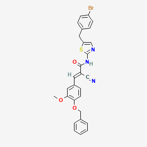 (E)-N-[5-[(4-bromophenyl)methyl]-1,3-thiazol-2-yl]-2-cyano-3-(3-methoxy-4-phenylmethoxyphenyl)prop-2-enamide