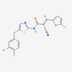 molecular formula C20H16ClN3O2S B7730946 (2E)-N-[5-(3-chloro-4-methylbenzyl)-1,3-thiazol-2-yl]-2-cyano-3-(5-methylfuran-2-yl)prop-2-enamide 