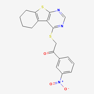 molecular formula C18H15N3O3S2 B7731162 1-(3-Nitrophenyl)-2-(5,6,7,8-tetrahydro[1]benzothieno[2,3-d]pyrimidin-4-ylsulfanyl)ethanone 