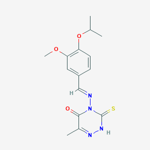 molecular formula C15H18N4O3S B7731209 4-{[(1E)-(4-isopropoxy-3-methoxyphenyl)methylene]amino}-6-methyl-3-thioxo-3,4-dihydro-1,2,4-triazin-5(2H)-one 