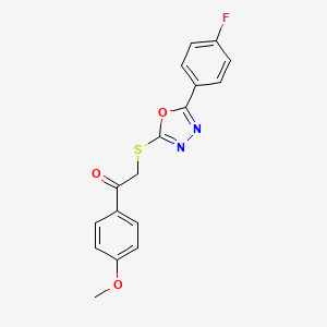 molecular formula C17H13FN2O3S B7731375 2-{[5-(4-Fluorophenyl)-1,3,4-oxadiazol-2-yl]sulfanyl}-1-(4-methoxyphenyl)ethan-1-one 