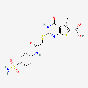 molecular formula C16H14N4O6S3 B7731393 5-Methyl-4-oxo-2-({2-oxo-2-[(4-sulfamoylphenyl)amino]ethyl}sulfanyl)-3,4-dihydrothieno[2,3-d]pyrimidine-6-carboxylic acid 