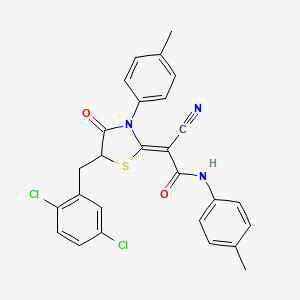 molecular formula C27H21Cl2N3O2S B7731615 (2Z)-2-cyano-2-[5-[(2,5-dichlorophenyl)methyl]-3-(4-methylphenyl)-4-oxo-1,3-thiazolidin-2-ylidene]-N-(4-methylphenyl)acetamide 