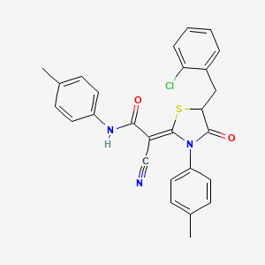 molecular formula C27H22ClN3O2S B7731622 (2Z)-2-[5-(2-chlorobenzyl)-3-(4-methylphenyl)-4-oxo-1,3-thiazolidin-2-ylidene]-2-cyano-N-(4-methylphenyl)ethanamide 