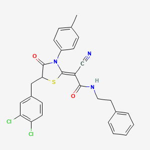 molecular formula C28H23Cl2N3O2S B7731628 (2Z)-2-cyano-2-[5-[(3,4-dichlorophenyl)methyl]-3-(4-methylphenyl)-4-oxo-1,3-thiazolidin-2-ylidene]-N-(2-phenylethyl)acetamide 