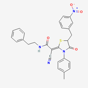 (2Z)-2-cyano-2-[3-(4-methylphenyl)-5-[(3-nitrophenyl)methyl]-4-oxo-1,3-thiazolidin-2-ylidene]-N-(2-phenylethyl)acetamide