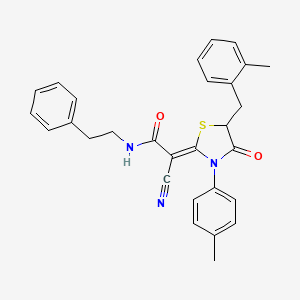molecular formula C29H27N3O2S B7731631 (2Z)-2-cyano-2-[5-(2-methylbenzyl)-3-(4-methylphenyl)-4-oxo-1,3-thiazolidin-2-ylidene]-N-(2-phenylethyl)ethanamide 