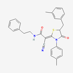 (2Z)-2-cyano-2-[5-(3-methylbenzyl)-3-(4-methylphenyl)-4-oxo-1,3-thiazolidin-2-ylidene]-N-(2-phenylethyl)ethanamide