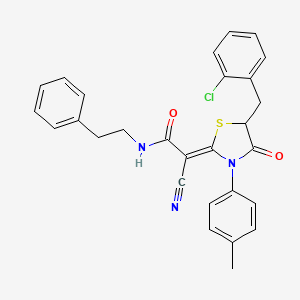 molecular formula C28H24ClN3O2S B7731640 (2Z)-2-[5-[(2-chlorophenyl)methyl]-3-(4-methylphenyl)-4-oxo-1,3-thiazolidin-2-ylidene]-2-cyano-N-(2-phenylethyl)acetamide 