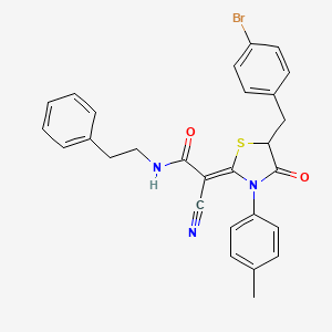 molecular formula C28H24BrN3O2S B7731641 (2Z)-2-[5-[(4-bromophenyl)methyl]-3-(4-methylphenyl)-4-oxo-1,3-thiazolidin-2-ylidene]-2-cyano-N-(2-phenylethyl)acetamide 