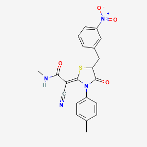 molecular formula C21H18N4O4S B7731657 (2Z)-2-cyano-N-methyl-2-[3-(4-methylphenyl)-5-(3-nitrobenzyl)-4-oxo-1,3-thiazolidin-2-ylidene]ethanamide 
