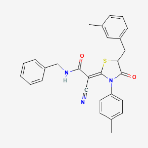 molecular formula C28H25N3O2S B7731658 (2Z)-N-benzyl-2-cyano-2-[5-(3-methylbenzyl)-3-(4-methylphenyl)-4-oxo-1,3-thiazolidin-2-ylidene]ethanamide 