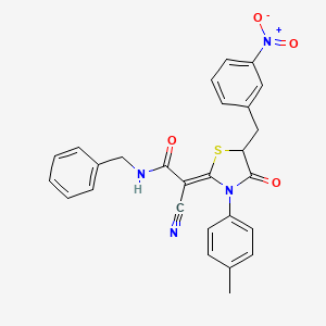 molecular formula C27H22N4O4S B7731669 (2Z)-N-benzyl-2-cyano-2-[3-(4-methylphenyl)-5-(3-nitrobenzyl)-4-oxo-1,3-thiazolidin-2-ylidene]ethanamide 