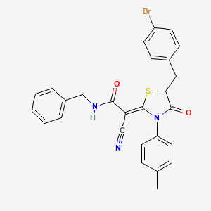 (2Z)-N-benzyl-2-[5-[(4-bromophenyl)methyl]-3-(4-methylphenyl)-4-oxo-1,3-thiazolidin-2-ylidene]-2-cyanoacetamide