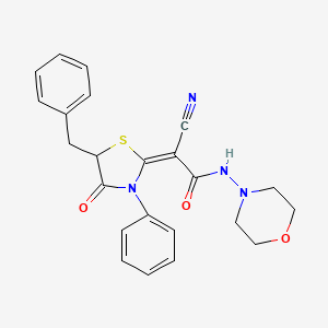 molecular formula C23H22N4O3S B7731716 (E)-2-(5-benzyl-4-oxo-3-phenylthiazolidin-2-ylidene)-2-cyano-N-morpholinoacetamide 