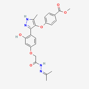 methyl 4-{[3-(2-hydroxy-4-{2-oxo-2-[2-(propan-2-ylidene)hydrazinyl]ethoxy}phenyl)-5-methyl-1H-pyrazol-4-yl]oxy}benzoate