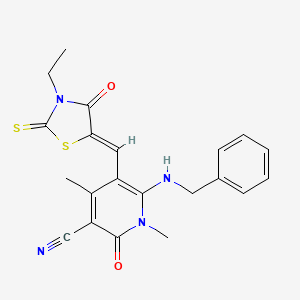 molecular formula C21H20N4O2S2 B7731934 (Z)-6-(benzylamino)-5-((3-ethyl-4-oxo-2-thioxothiazolidin-5-ylidene)methyl)-1,4-dimethyl-2-oxo-1,2-dihydropyridine-3-carbonitrile 