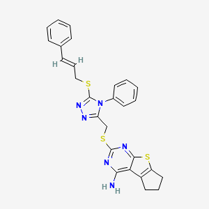 molecular formula C27H24N6S3 B7731947 2-{[5-((2E)-3-phenylprop-2-enylthio)-4-phenyl-1,2,4-triazol-3-yl]methylthio}-5,6,7-trihydrocyclopenta[1,2-d]pyrimidino[4,5-b]thiophene-4-ylamine 