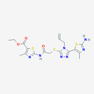 molecular formula C18H21N7O3S3 B7731958 ethyl 2-[({[5-(2-amino-4-methyl-1,3-thiazol-5-yl)-4-(prop-2-en-1-yl)-4H-1,2,4-triazol-3-yl]sulfanyl}acetyl)amino]-4-methyl-1,3-thiazole-5-carboxylate 