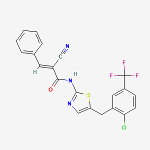 molecular formula C21H13ClF3N3OS B7732246 (2E)-N-{5-[2-chloro-5-(trifluoromethyl)benzyl]-1,3-thiazol-2-yl}-2-cyano-3-phenylprop-2-enamide 