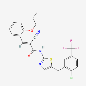 molecular formula C24H19ClF3N3O2S B7732256 (E)-N-[5-[[2-chloro-5-(trifluoromethyl)phenyl]methyl]-1,3-thiazol-2-yl]-2-cyano-3-(2-propoxyphenyl)prop-2-enamide 