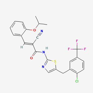 molecular formula C24H19ClF3N3O2S B7732260 (E)-N-[5-[[2-chloro-5-(trifluoromethyl)phenyl]methyl]-1,3-thiazol-2-yl]-2-cyano-3-(2-propan-2-yloxyphenyl)prop-2-enamide 