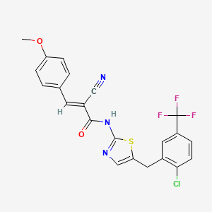 molecular formula C22H15ClF3N3O2S B7732271 (2E)-N-{5-[2-chloro-5-(trifluoromethyl)benzyl]-1,3-thiazol-2-yl}-2-cyano-3-(4-methoxyphenyl)prop-2-enamide 