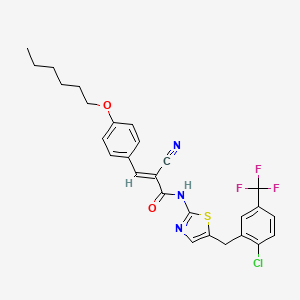 molecular formula C27H25ClF3N3O2S B7732275 (E)-N-[5-[[2-chloro-5-(trifluoromethyl)phenyl]methyl]-1,3-thiazol-2-yl]-2-cyano-3-(4-hexoxyphenyl)prop-2-enamide 