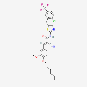 molecular formula C28H27ClF3N3O3S B7732302 (E)-N-[5-[[2-chloro-5-(trifluoromethyl)phenyl]methyl]-1,3-thiazol-2-yl]-2-cyano-3-(4-hexoxy-3-methoxyphenyl)prop-2-enamide 