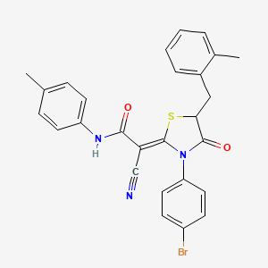 molecular formula C27H22BrN3O2S B7732448 (2Z)-2-[3-(4-bromophenyl)-5-[(2-methylphenyl)methyl]-4-oxo-1,3-thiazolidin-2-ylidene]-2-cyano-N-(4-methylphenyl)acetamide 