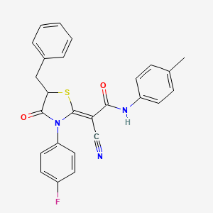 (2Z)-2-[5-benzyl-3-(4-fluorophenyl)-4-oxo-1,3-thiazolidin-2-ylidene]-2-cyano-N-(4-methylphenyl)ethanamide