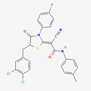 (2Z)-2-cyano-2-[5-[(3,4-dichlorophenyl)methyl]-3-(4-fluorophenyl)-4-oxo-1,3-thiazolidin-2-ylidene]-N-(4-methylphenyl)acetamide