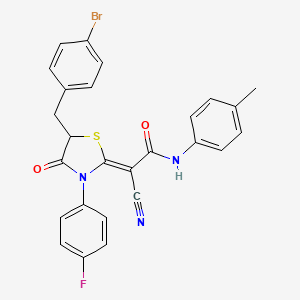 (2Z)-2-[5-[(4-bromophenyl)methyl]-3-(4-fluorophenyl)-4-oxo-1,3-thiazolidin-2-ylidene]-2-cyano-N-(4-methylphenyl)acetamide